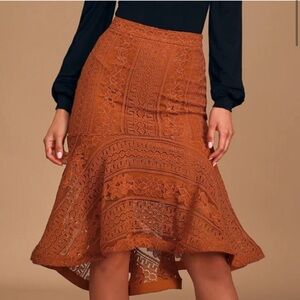 Lulus Rust Colored Mermaid Lace Midi Skirt NWOT